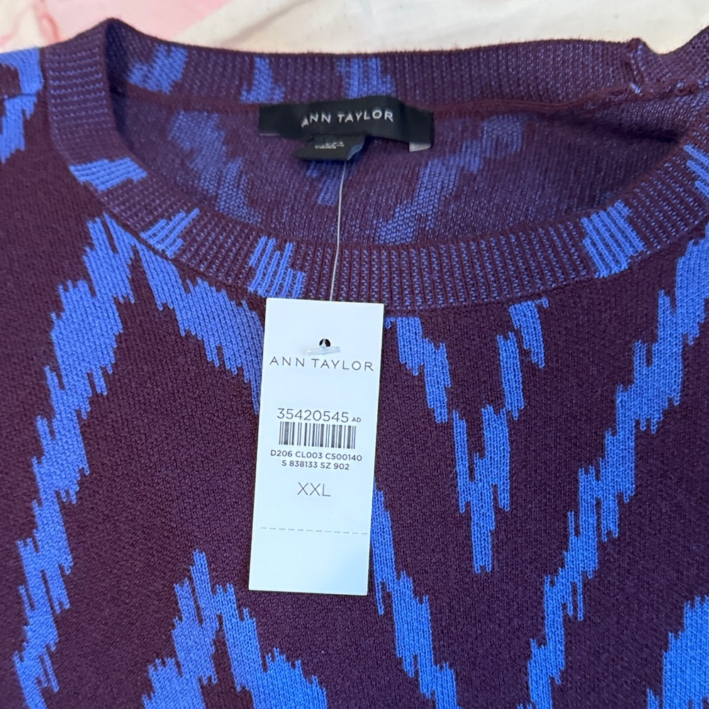 Ann Taylor Plum and Sky Blue Knit Top